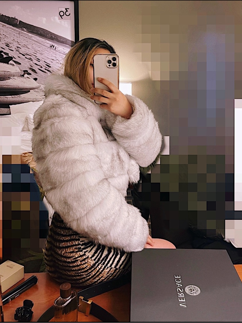 Faux Fur Short Jacket in Light Gray - Women